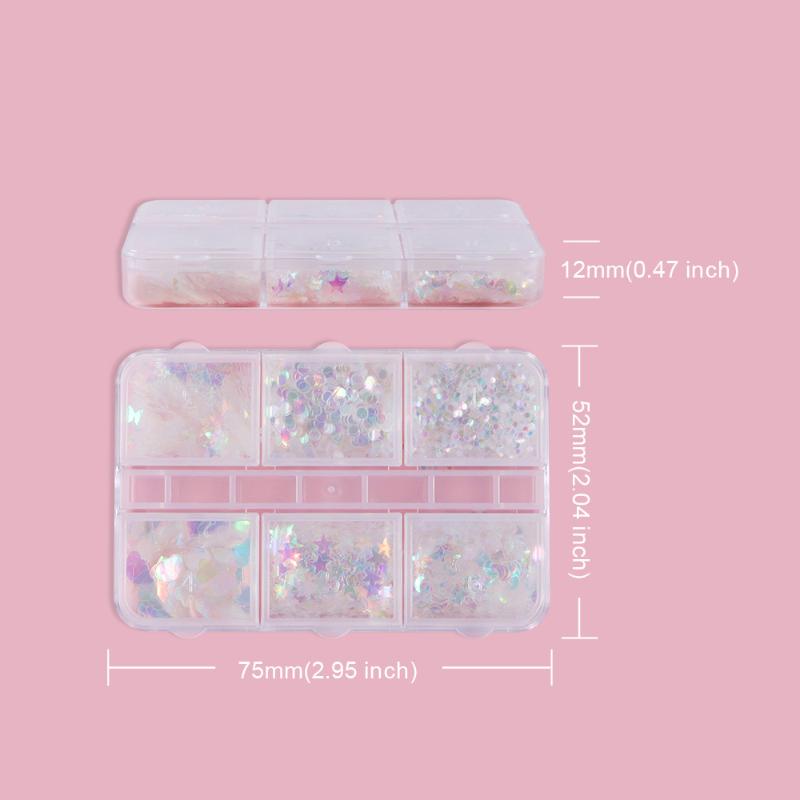 Mini 6 Grid Nail Sequins Decoration Rainbow Light Love Star Moon Nail Accessories DIY Transparent Nail Enhancement Material
Mini 6 Grid Nail Sequins Decoration Rainbow Light Love Star Moon Nail Accessories DIY Transparent Nail Enhancement Material