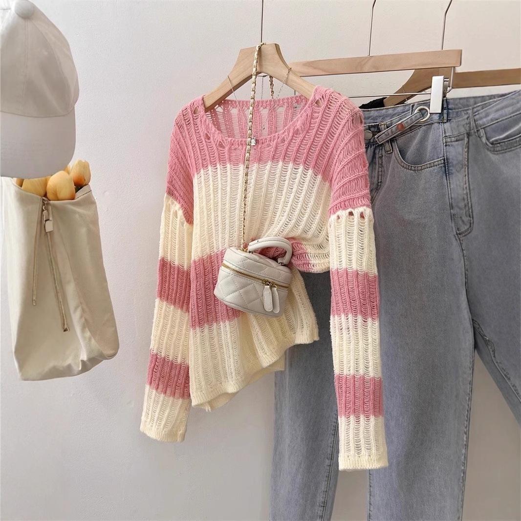 Striped Knitted Sweater Hollow Out for Women Hollow Out Loose Sunscreen Shirt S рожевий
Striped Knitted Sweater Hollow Out for Women Hollow Out Loose Sunscreen Shirt S рожевий