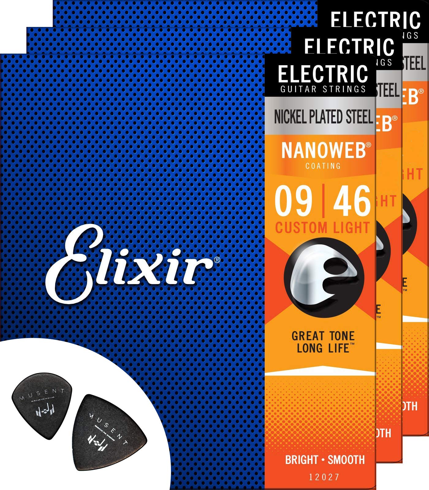 Струны для электрогитары Elixir, 3 комплекта, Custom Light 009-046, струны с покрытием Nanoweb + медиаторы Musent, 2 шт., пробный набор 12027-3P
Струны для электрогитары Elixir, 3 комплекта, Custom Light 009-046, струны с покрытием Nanoweb + медиаторы Musent, 2 шт., пробный набор 12027-3P