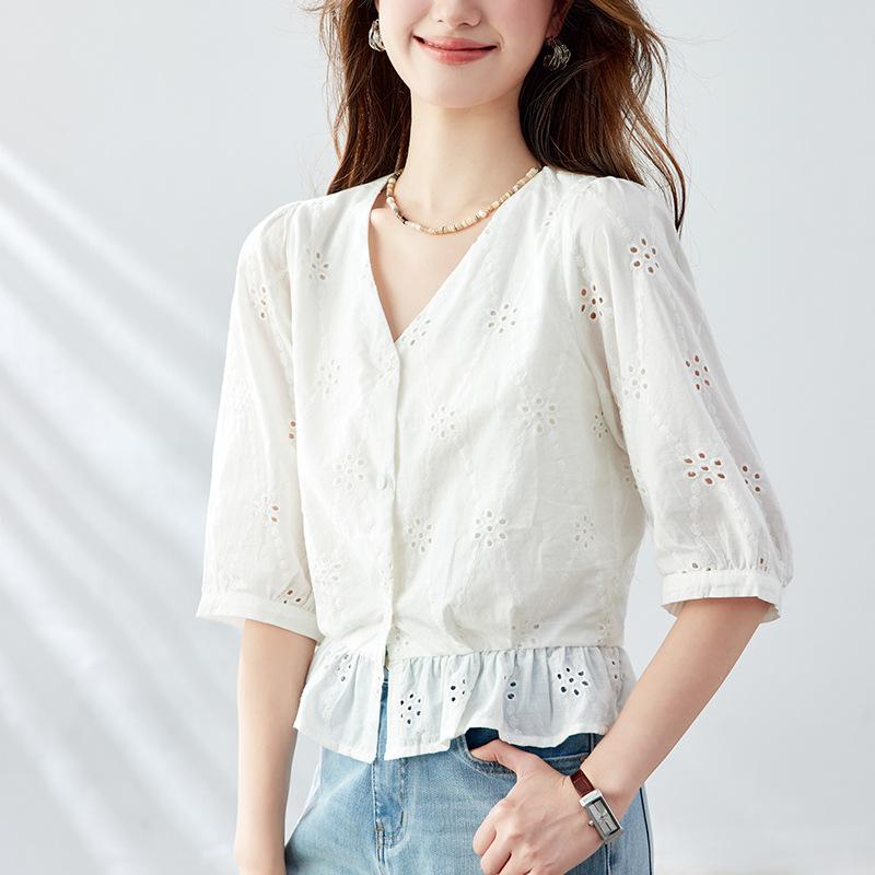 White Embroidered Shirt Women s Short Sleeves Summer New V-neck Top Pure Cotton Women s Shirt M білий
White Embroidered Shirt Women s Short Sleeves Summer New V-neck Top Pure Cotton Women s Shirt M білий