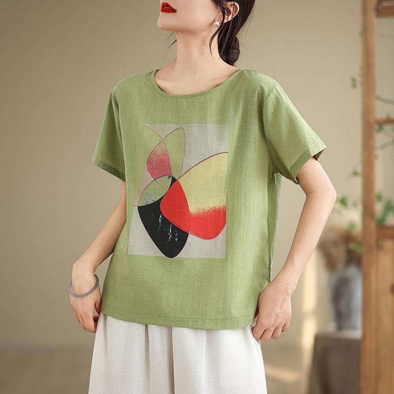 Women s Retro Cotton Linen Printed Loose Short Sleeve Top Extra Large
Women s Retro Cotton Linen Printed Loose Short Sleeve Top Extra Large