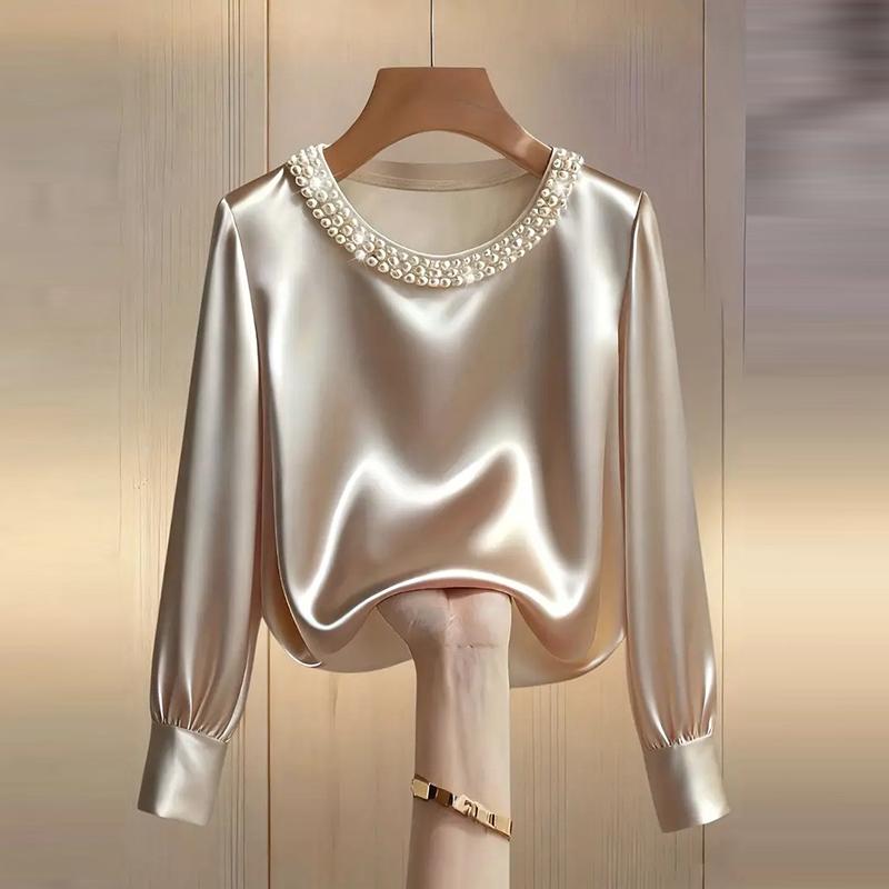 Elegant Satin Shirt Women Spring Autumn Bead Design Long Sleeve Silk Blouse Women Fashion O Neck Loose Pullover Tops 2XL бежевий
Elegant Satin Shirt Women Spring Autumn Bead Design Long Sleeve Silk Blouse Women Fashion O Neck Loose Pullover Tops 2XL бежевий