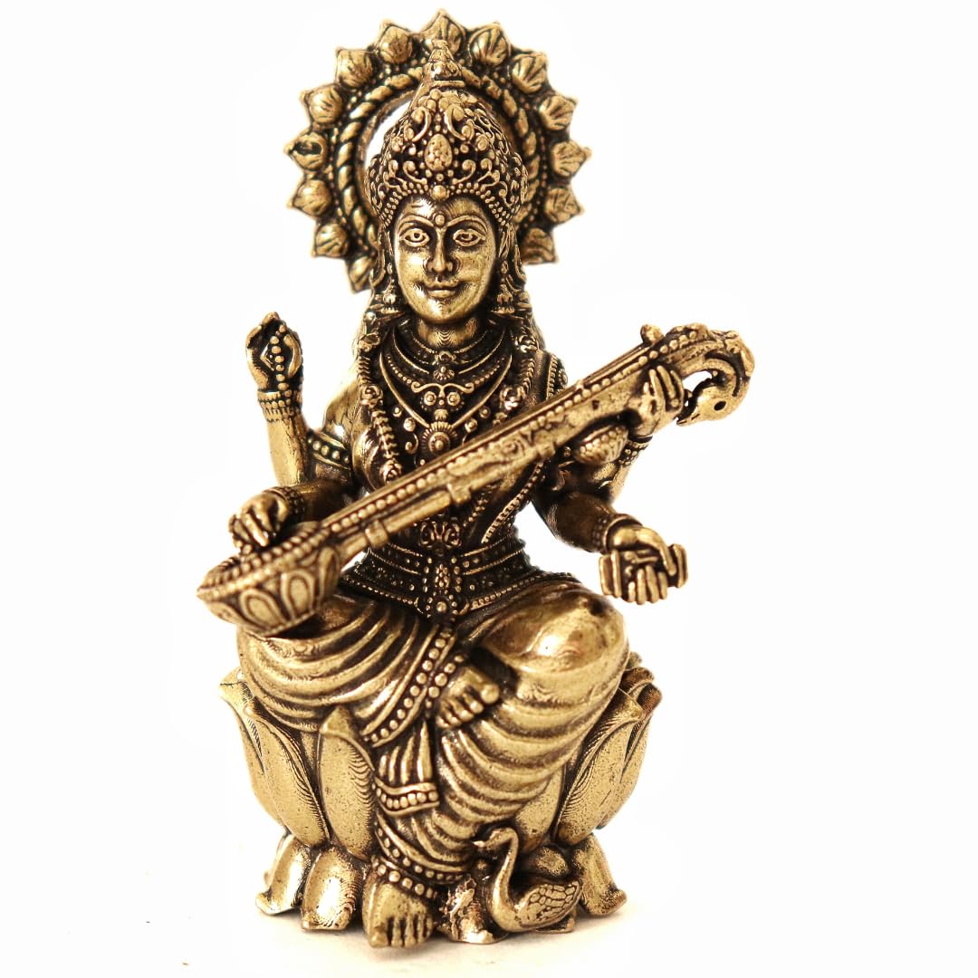 Original Brass Saraswati Maa Murti, Goddess Saraswati Idol, Gold, Size - Small
Original Brass Saraswati Maa Murti, Goddess Saraswati Idol, Gold, Size - Small