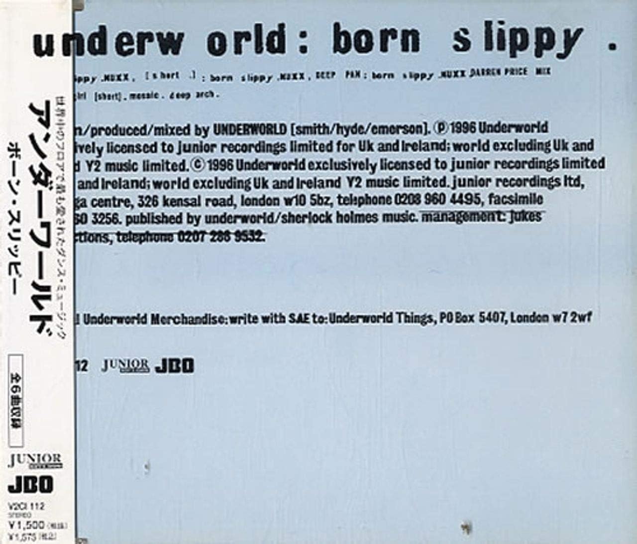 CD UNDERWORLD - Born Slippy V2CI112PROMO V2, JBO, Junior 2001 Japan Dance & Electronica Used
CD UNDERWORLD - Born Slippy V2CI112PROMO V2, JBO, Junior 2001 Japan Dance & Electronica Used