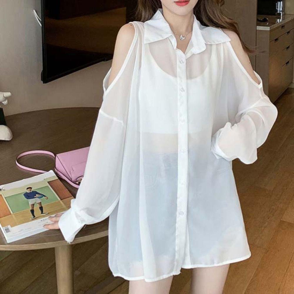 Transparent Chiffon Off Shoulder Blouse Long Sleeve Sun Protection Chiffon Shirt Tops Streetwear
Transparent Chiffon Off Shoulder Blouse Long Sleeve Sun Protection Chiffon Shirt Tops Streetwear