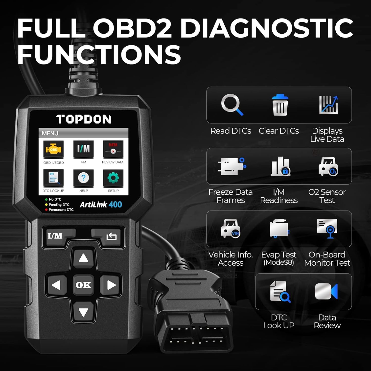 AL400 OBD2 Scanner, Full OBDII Code Reader with DTC Lookup, Clear Codes, Freeze Frame, One-Click I/M, Lifetime Updates United States
AL400 OBD2 Scanner, Full OBDII Code Reader with DTC Lookup, Clear Codes, Freeze Frame, One-Click I/M, Lifetime Updates United States
