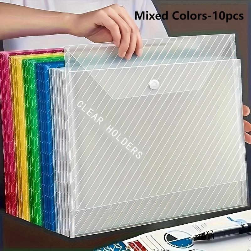 10pcs A4 Plastic File Folders, Waterproof Document Organizer, Durable Button Closure, for School and Office Paper Storage
10pcs A4 Plastic File Folders, Waterproof Document Organizer, Durable Button Closure, for School and Office Paper Storage