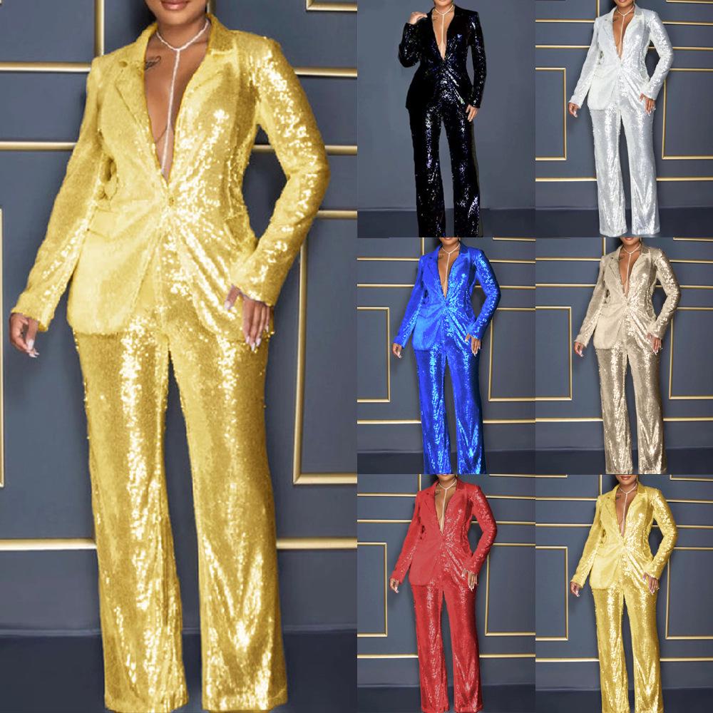 European & American Style Women s V-Neck Sequin Jumpsuit Set - Long-Sleeved, Two-Piece Small
European & American Style Women s V-Neck Sequin Jumpsuit Set - Long-Sleeved, Two-Piece Small
