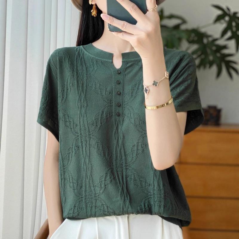 Summer Short-sleeved T-shirt Women s Round Neck Loose Jacquard Thin Ice Silk Knitted Top onesize зелений
Summer Short-sleeved T-shirt Women s Round Neck Loose Jacquard Thin Ice Silk Knitted Top onesize зелений