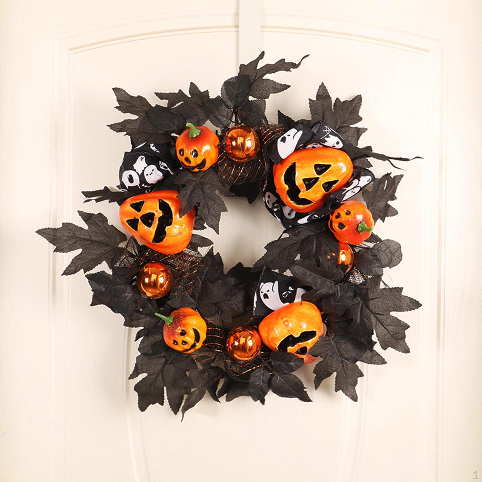 Halloween Wreath with Pumpkin, Ribbon, Black Leaves, Circle 16 inch for Door,
Halloween Wreath with Pumpkin, Ribbon, Black Leaves, Circle 16 inch for Door,