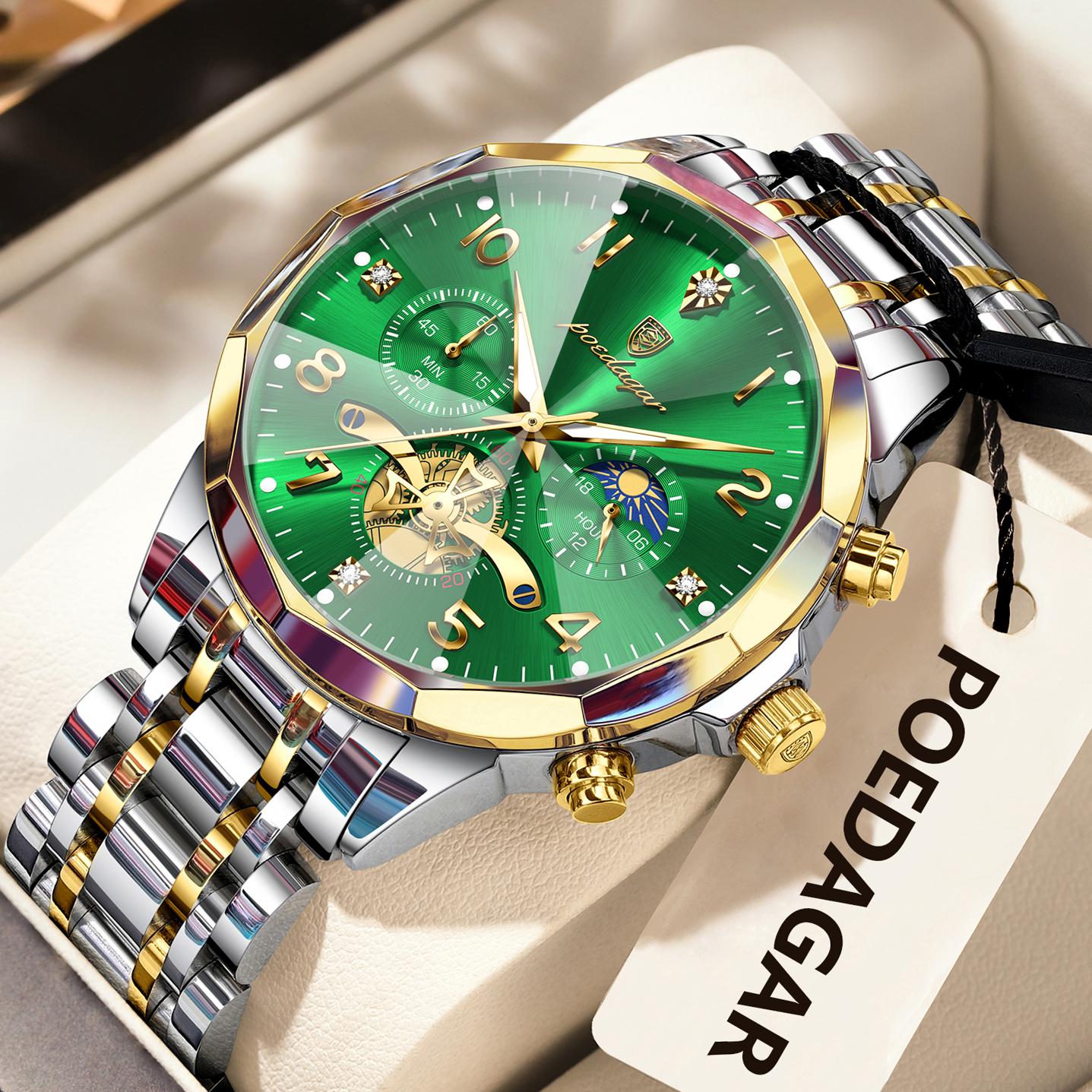 POEDAGAR Luxury High Quality Man Wristwatch Chronograph Stainless Steel Quartz Watches Waterproof Luminous Clock Reloj зелений/золотий
POEDAGAR Luxury High Quality Man Wristwatch Chronograph Stainless Steel Quartz Watches Waterproof Luminous Clock Reloj зелений/золотий