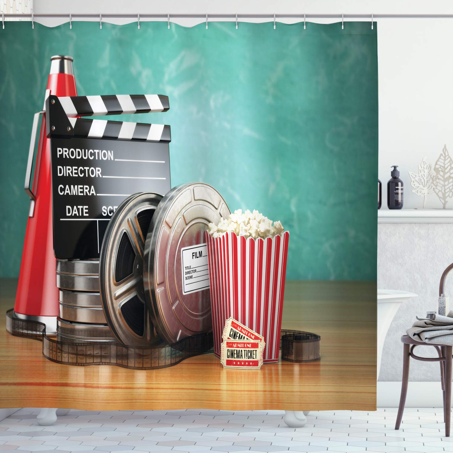 Movie Theater Shower Curtain Objects Of The Film Industry Hollywood Motion Picture Cinematography Waterproof Bathroom Curtains W60H190(CM)-1 Pcs
Movie Theater Shower Curtain Objects Of The Film Industry Hollywood Motion Picture Cinematography Waterproof Bathroom Curtains W60H190(CM)-1 Pcs
