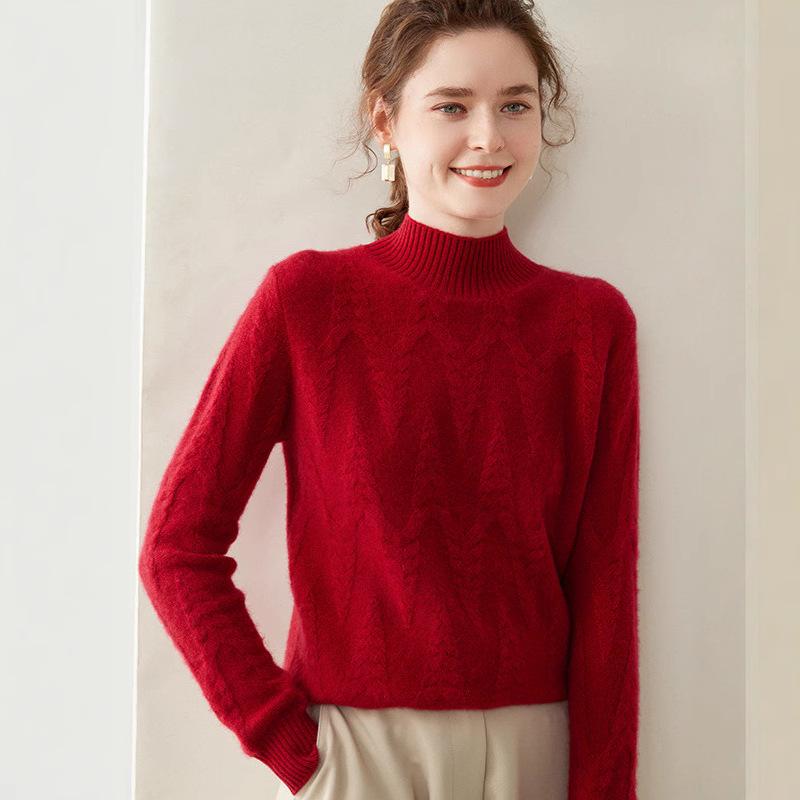 Women s Angolan Red Cashmere Cable Knit Sweater - Half Turtleneck, Thickened for Autumn/Winter, Korean Style, Christmas Design. L
Women s Angolan Red Cashmere Cable Knit Sweater - Half Turtleneck, Thickened for Autumn/Winter, Korean Style, Christmas Design. L