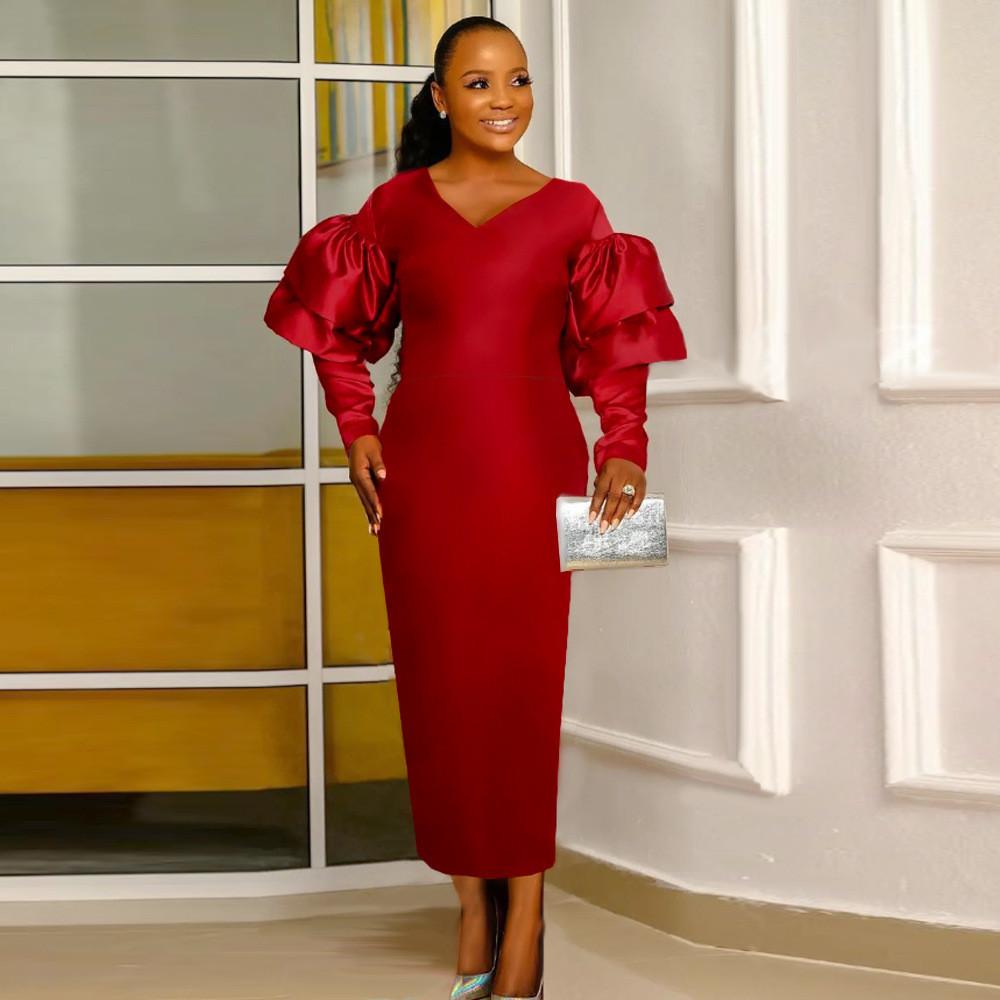 Модное женское элегантное длинное платье с длинными рукавами и пышными рукавами с рюшами для невесты, подружек невесты, свадебное длинное платье миди, вечерние платья