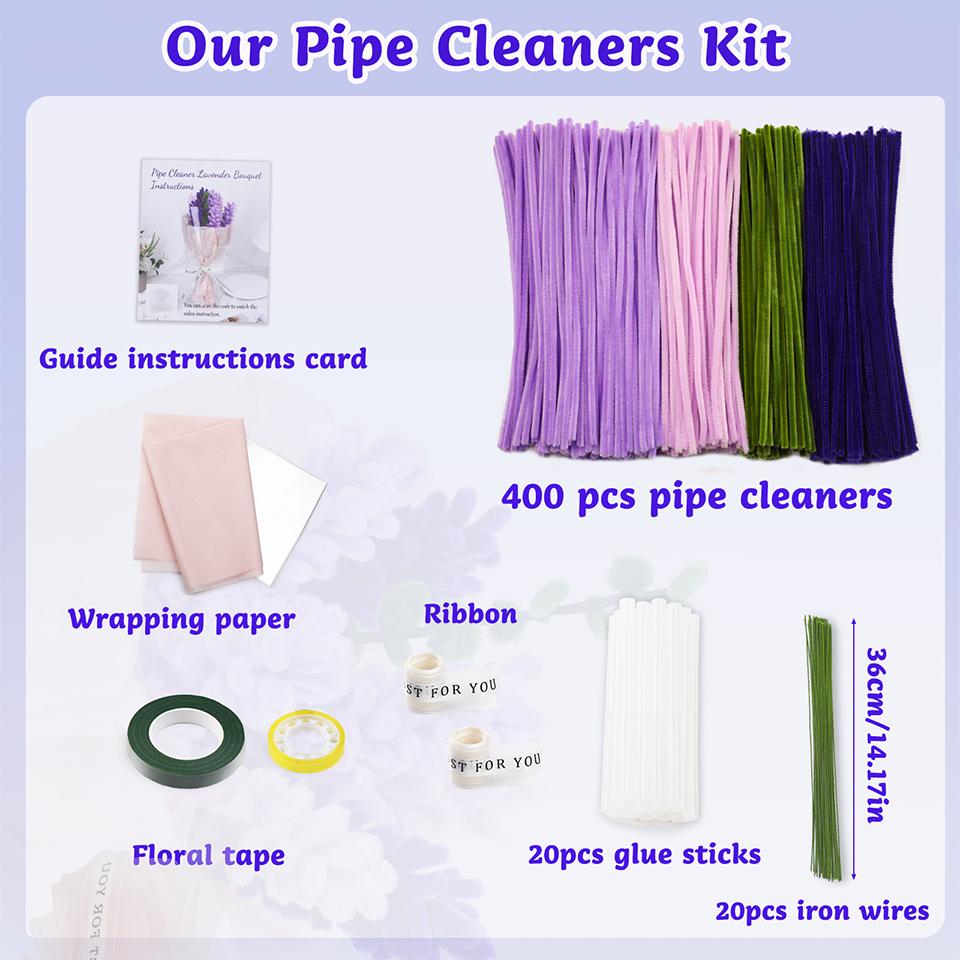 FENRRY 400PCS 4Colors Lavender Bouquet Flower Craft Kit Прочистители труб Craft с пошаговыми видеоуроками для подарка
FENRRY 400PCS 4Colors Lavender Bouquet Flower Craft Kit Прочистители труб Craft с пошаговыми видеоуроками для подарка