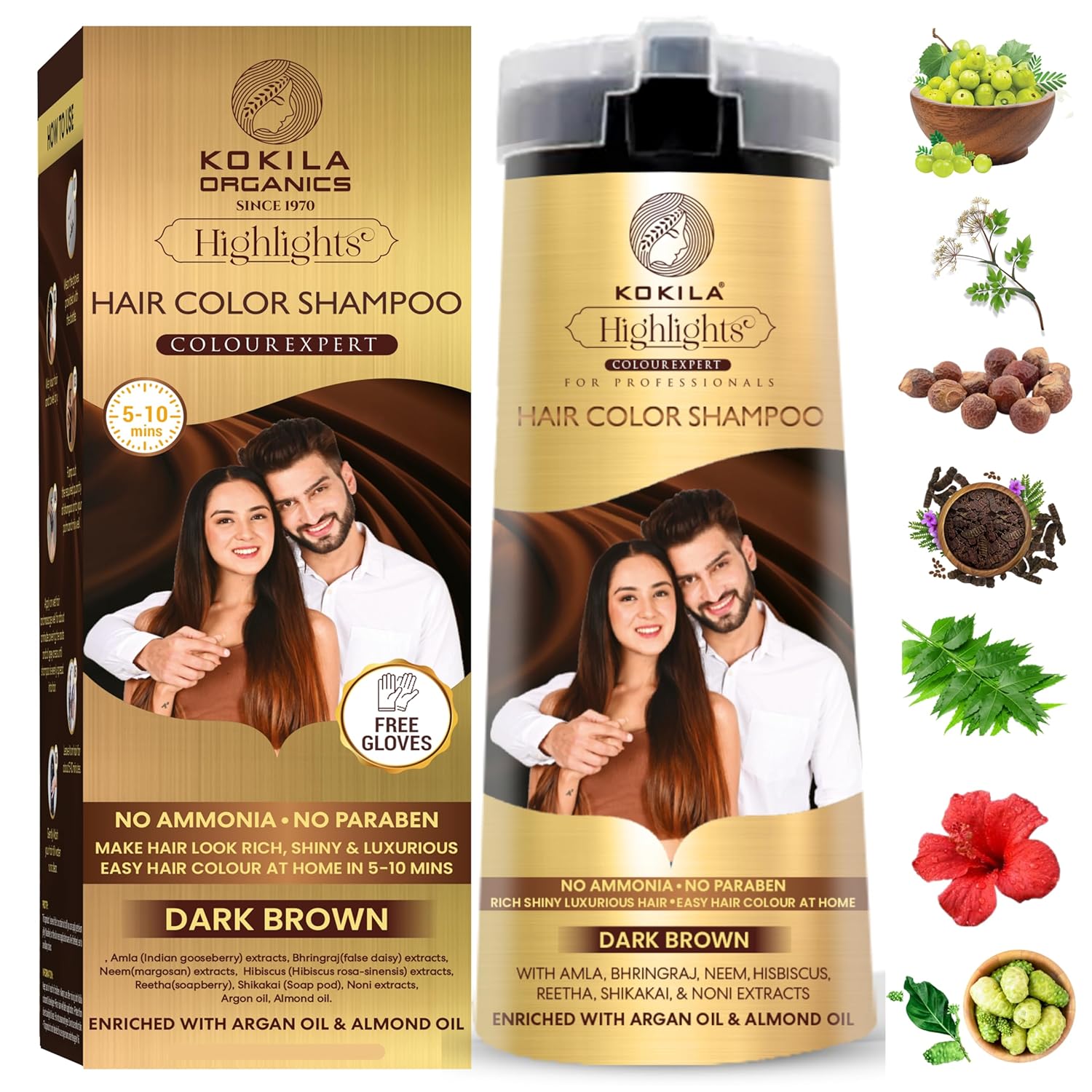 Kokila Hair Color Shampoo for Men & Women | No Ammonia - No Paraben | 10 Pair Free Gloves, Dark Brown 200Ml 200 ML
Kokila Hair Color Shampoo for Men & Women | No Ammonia - No Paraben | 10 Pair Free Gloves, Dark Brown 200Ml 200 ML