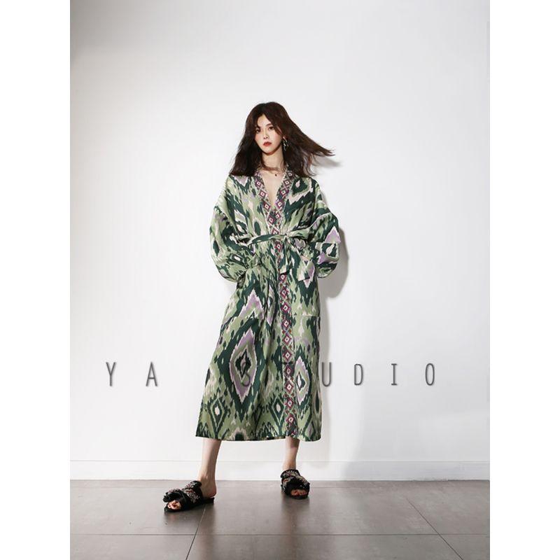 Y32 Ins Coat Dress Abstract Diamond Plaid Belt Green L
Y32 Ins Coat Dress Abstract Diamond Plaid Belt Green L