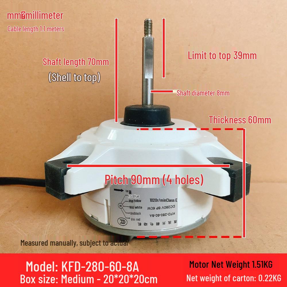 KFD-280-60-8A 5-Wire DC Reverse Rotation Fan Motor for Daikin Outdoor AC Unit (Plastic-Sealed)
KFD-280-60-8A 5-Wire DC Reverse Rotation Fan Motor for Daikin Outdoor AC Unit (Plastic-Sealed)