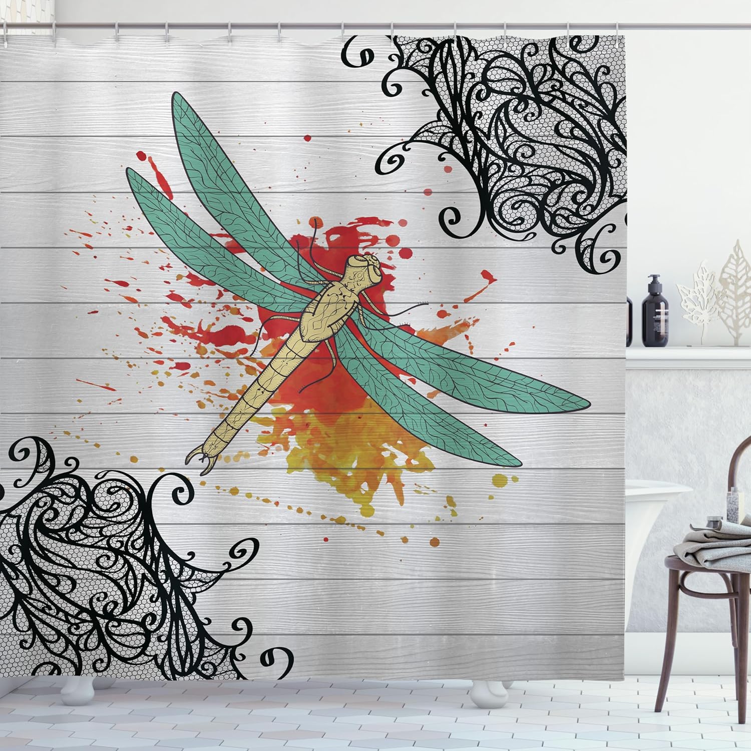 Dragonfly Shower Curtain With Hooks – Warm Tone Insect Art, Victorian Style Flourish On Grey Background Bathroom Decor W60H190(CM)-1 Pcs
Dragonfly Shower Curtain With Hooks – Warm Tone Insect Art, Victorian Style Flourish On Grey Background Bathroom Decor W60H190(CM)-1 Pcs