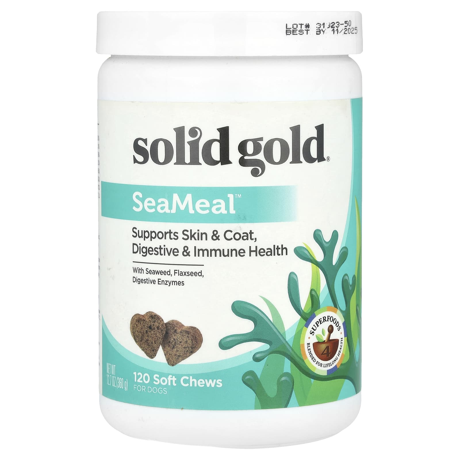 Solid Gold, SeaMeal™, Мягкие жевательные лакомства для собак, 120 штук, 360 г (12,7 унций)
Solid Gold, SeaMeal™, Мягкие жевательные лакомства для собак, 120 штук, 360 г (12,7 унций)