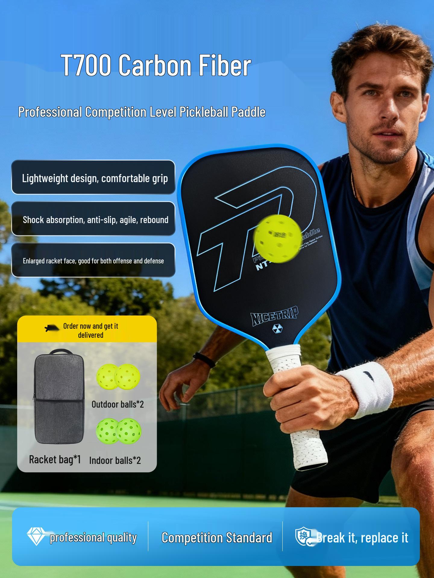 Naitu T700 Carbon Fiber Professional Pickleball Racket Set Single Racket + Gift Box + 3 Balls + Bag Set
Naitu T700 Carbon Fiber Professional Pickleball Racket Set Single Racket + Gift Box + 3 Balls + Bag Set