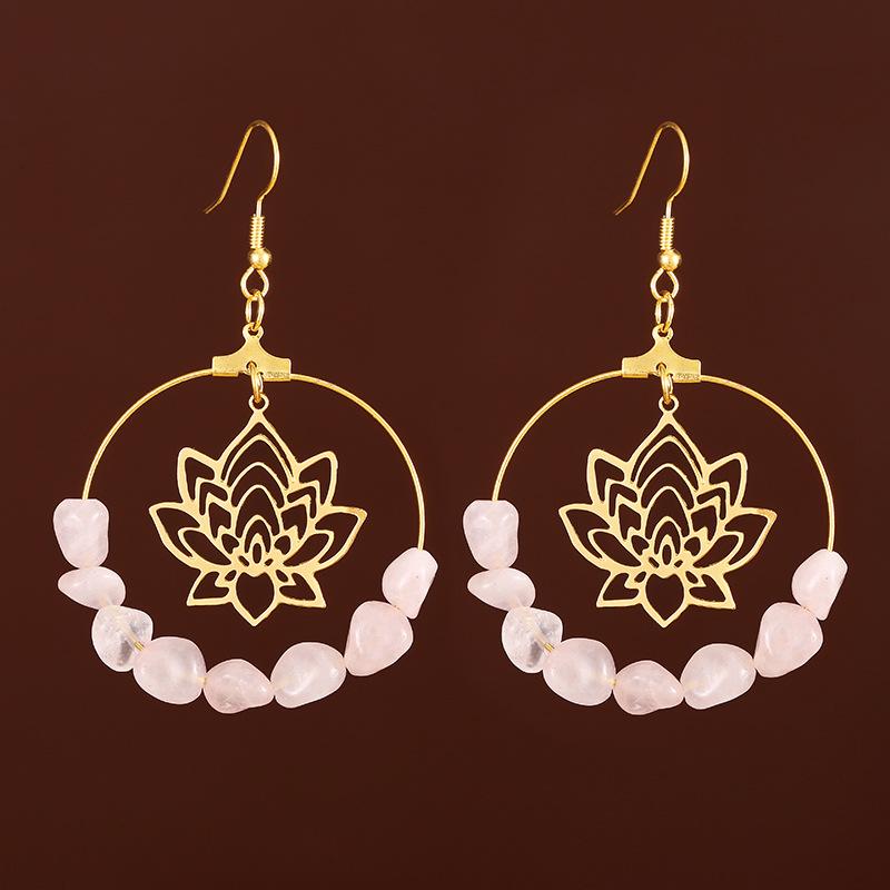 Charm Gold Color Circular Hollowed-out Lotus Colorful Irregular Crystal Beaded Stainless Steel Dangle Earrings for Women Jewelry
Charm Gold Color Circular Hollowed-out Lotus Colorful Irregular Crystal Beaded Stainless Steel Dangle Earrings for Women Jewelry