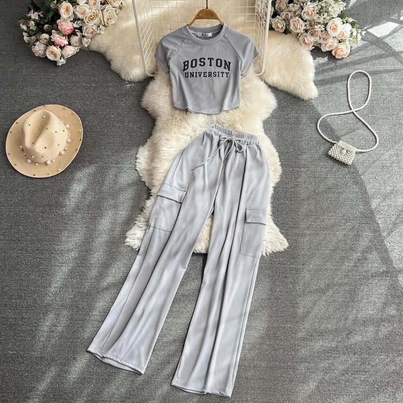 Crop Top Letters Print Casual Pants Fashion Suit Light gray One size
Crop Top Letters Print Casual Pants Fashion Suit Light gray One size