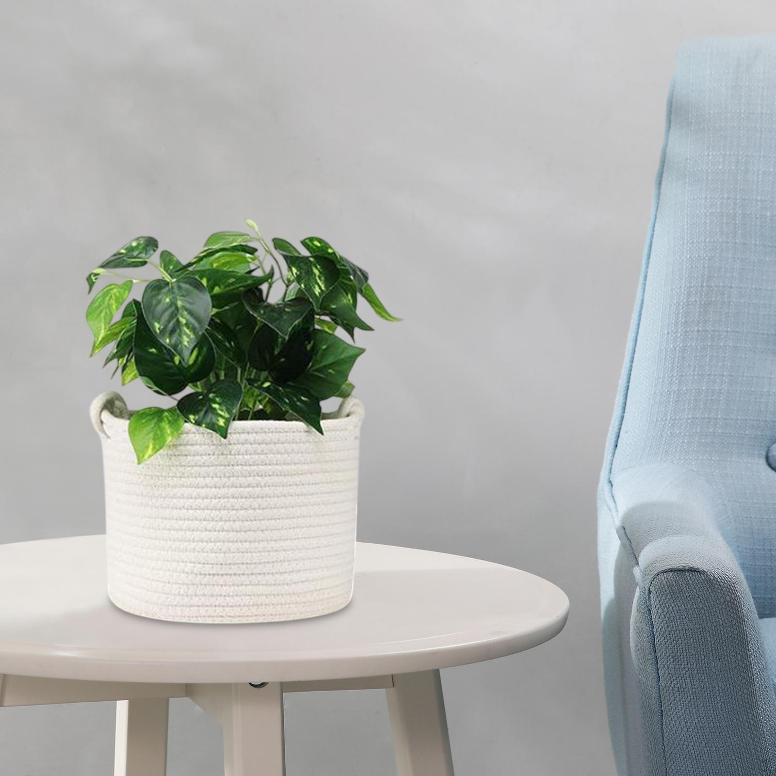 Круглая корзина из хлопковой веревки с ручкой для хранения игрушек и растений
Круглая корзина из хлопковой веревки с ручкой для хранения игрушек и растений