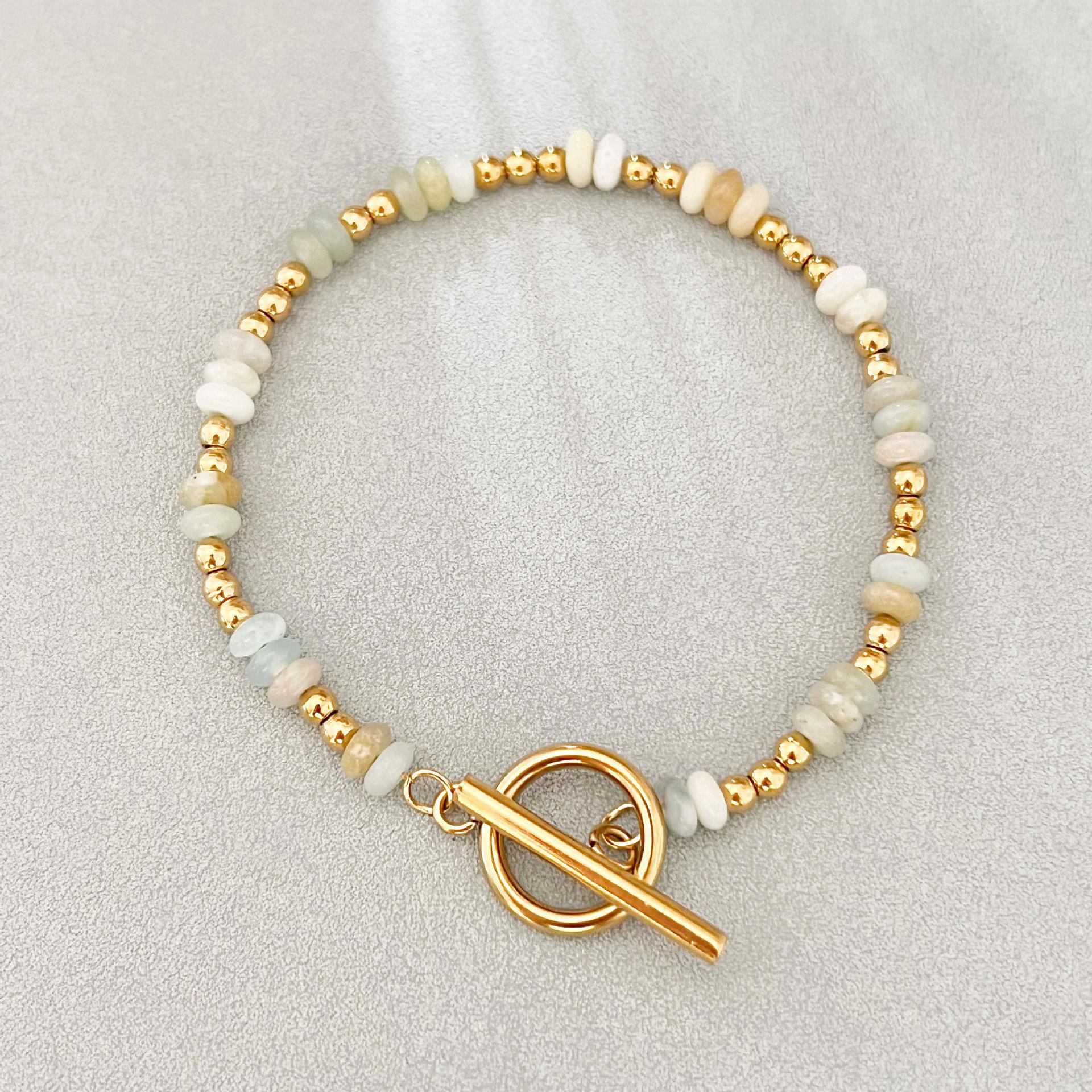 Bohemian Natural Stone Flat Bead Stainless Steel Chain Bracelet,Sodalite Stone Bead Bracelet, Gold Plated OT Clasp Minimalist Jewelry
Bohemian Natural Stone Flat Bead Stainless Steel Chain Bracelet,Sodalite Stone Bead Bracelet, Gold Plated OT Clasp Minimalist Jewelry