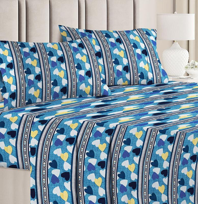 00% Cotton Double Bed Bedsheet Set | 144 TC Soft & Breathable | Blue & White Heart Print with 2 Pillow Covers 90 x 90 Inches
00% Cotton Double Bed Bedsheet Set | 144 TC Soft & Breathable | Blue & White Heart Print with 2 Pillow Covers 90 x 90 Inches