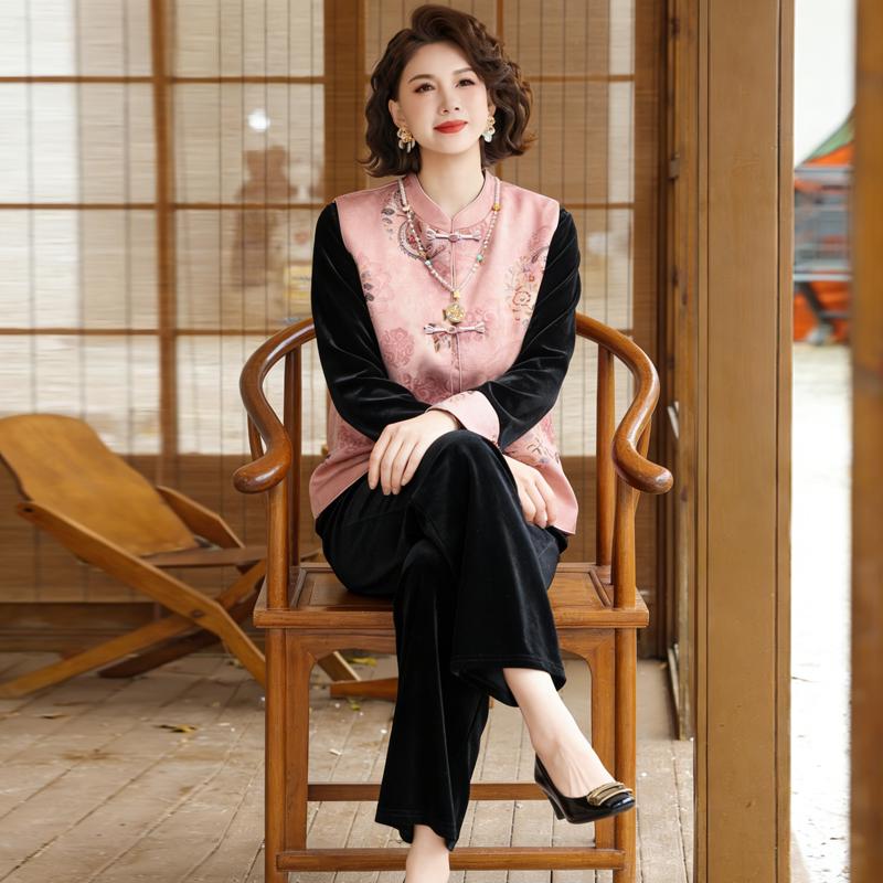 Elegant Mid-Aged Moms Chinese Floral Vest & Golden Velvet Three-Piece Spring Set 3XL 115-130 jin
Elegant Mid-Aged Moms Chinese Floral Vest & Golden Velvet Three-Piece Spring Set 3XL 115-130 jin