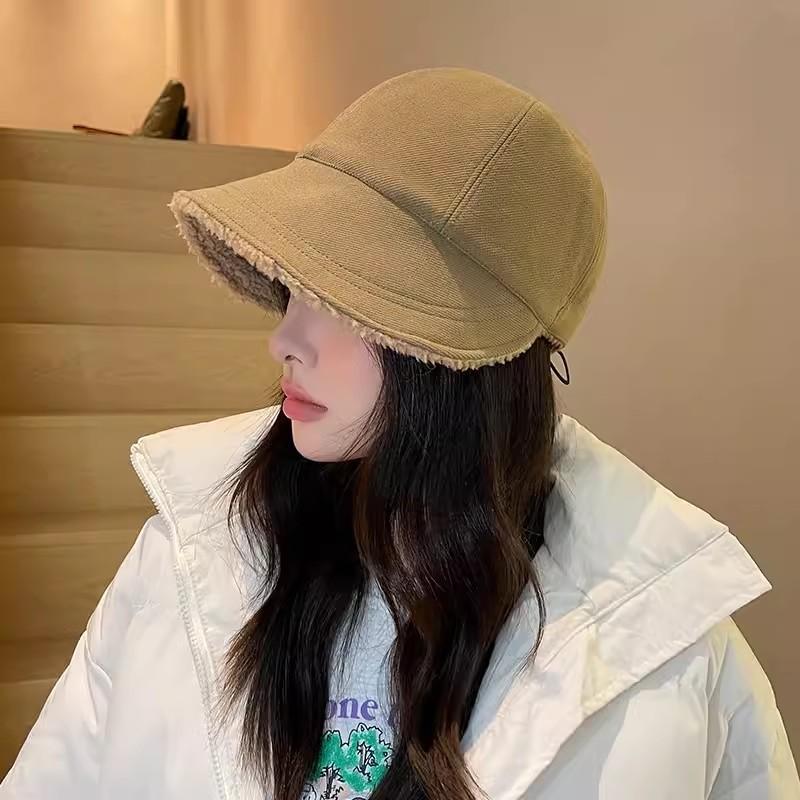 Шляпа женская новая осенне-зимняя большой окружности головы, подчеркивающая лицо, маленькая бархатная теплая шапка из овечьей шерсти, шляпа-ведро, весна One size