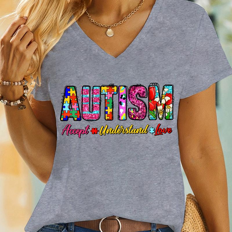Retro Autism Tshirt Accept Understand Love Classic Tops Tees Women Tshirts Autism Awareness Gift for Mom Vneck Summer Clothes S
Retro Autism Tshirt Accept Understand Love Classic Tops Tees Women Tshirts Autism Awareness Gift for Mom Vneck Summer Clothes S