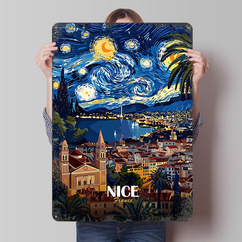 Nice France Starry Night Inspired Art Metal Poster Customized Wall Art Retro Vintage Tinplate Signs for Decoration At Home Decor 7.9x11.8In(20x30cm)
Nice France Starry Night Inspired Art Metal Poster Customized Wall Art Retro Vintage Tinplate Signs for Decoration At Home Decor 7.9x11.8In(20x30cm)