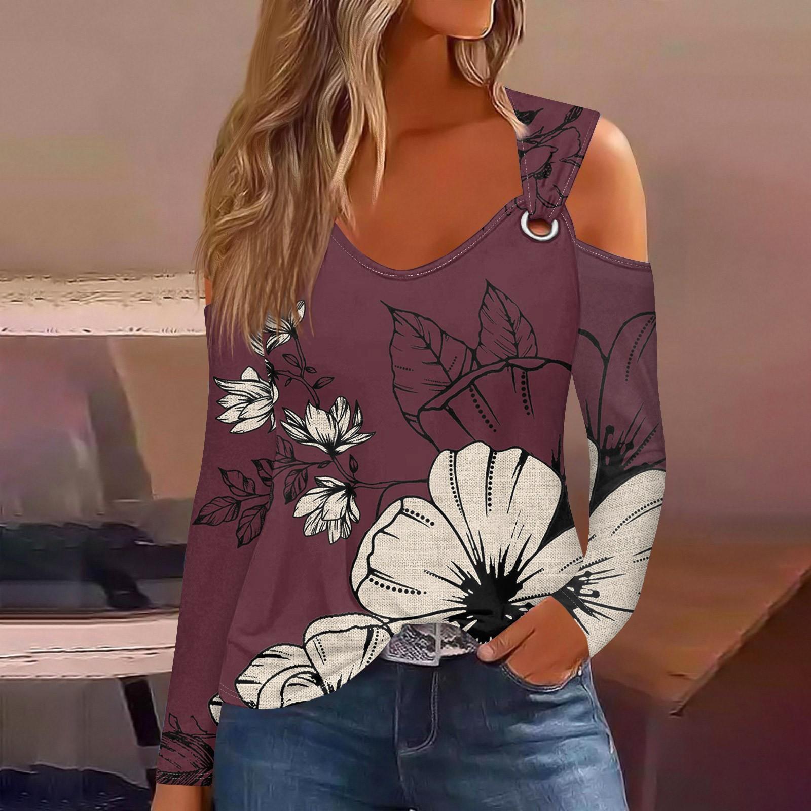 Жіноча модна повсякденна футболка з V-подібним вирізом і відкритими плечима з довгим рукавом і ґудзиками з квітковим принтом XL винний
Жіноча модна повсякденна футболка з V-подібним вирізом і відкритими плечима з довгим рукавом і ґудзиками з квітковим принтом XL винний