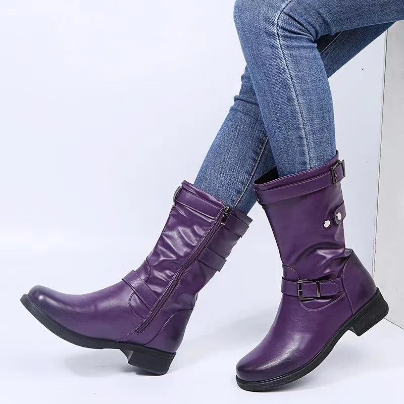 Women Buckle Mid-Calf Boots Female Low Square Heel Zipper Half Boots 2026 Woman Autumn Winter Pu Flat Shoes Black Gray 42
Women Buckle Mid-Calf Boots Female Low Square Heel Zipper Half Boots 2026 Woman Autumn Winter Pu Flat Shoes Black Gray 42