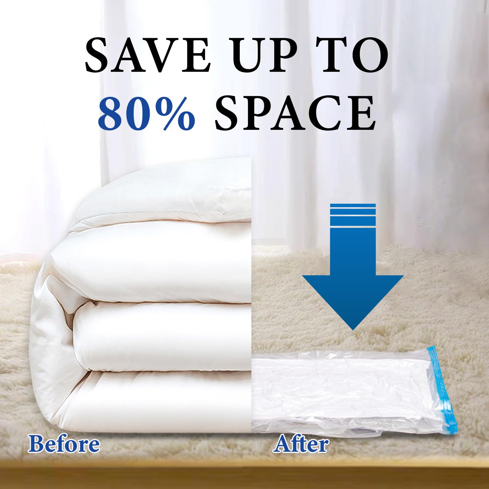 5 Pack Vacuum Storage Bags, Space Saver Bags Compression for Comforters and Blankets, Sealer Clothes Travel Packing Organizer Show In Picture
5 Pack Vacuum Storage Bags, Space Saver Bags Compression for Comforters and Blankets, Sealer Clothes Travel Packing Organizer Show In Picture