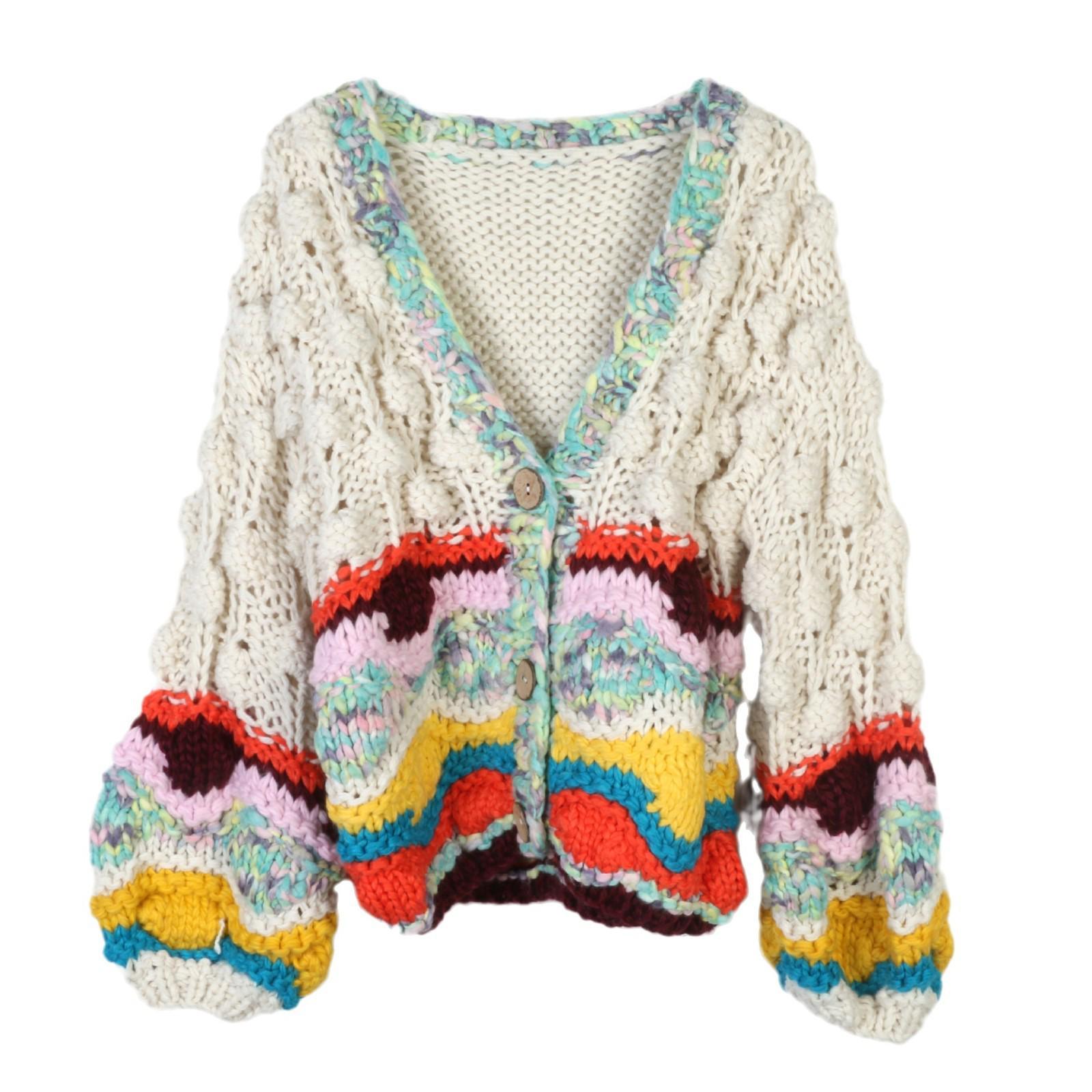 Женский кардиган свободного кроя ручной вязки с 3D помпонами, с узором «косы» и цветными блоками для осени/зимы Small
Женский кардиган свободного кроя ручной вязки с 3D помпонами, с узором «косы» и цветными блоками для осени/зимы Small