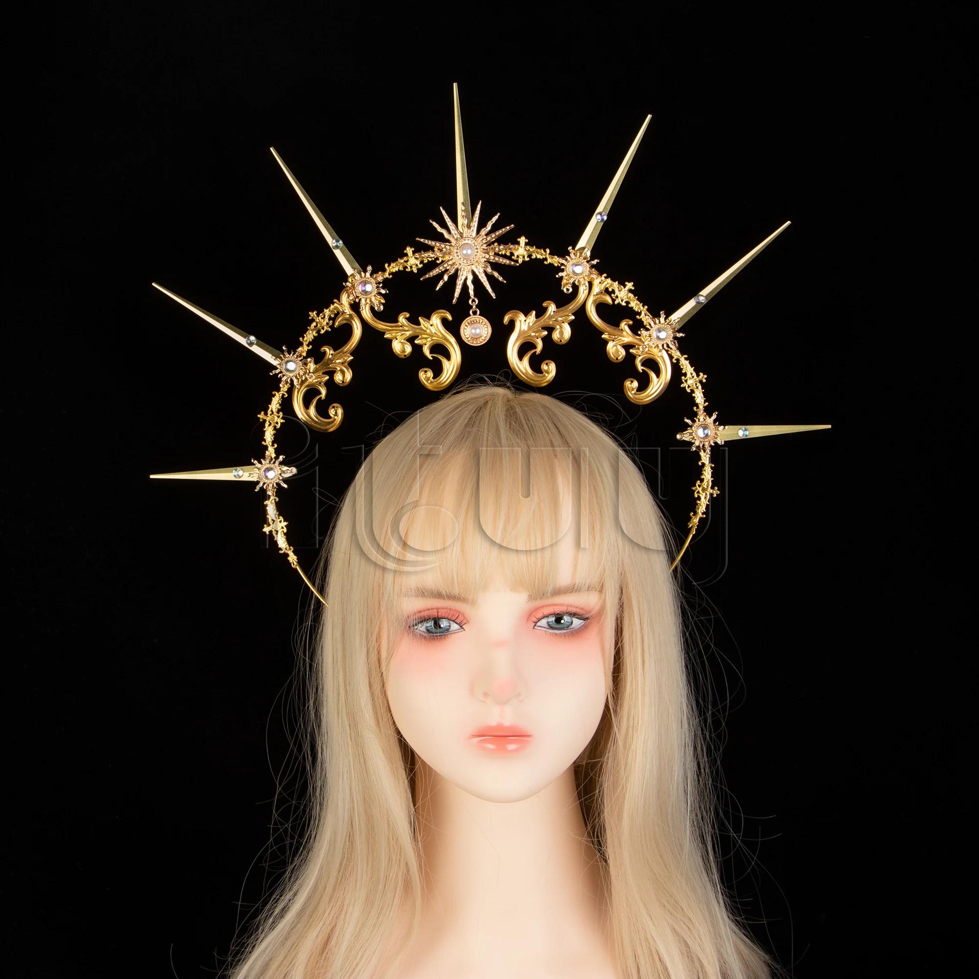 Goddess Gold Spike Halo Headpiece Gothic Lolita Girl Cosplay Sun Crown Necklace Headband Wedding Bride Party Accessoriess
Goddess Gold Spike Halo Headpiece Gothic Lolita Girl Cosplay Sun Crown Necklace Headband Wedding Bride Party Accessoriess