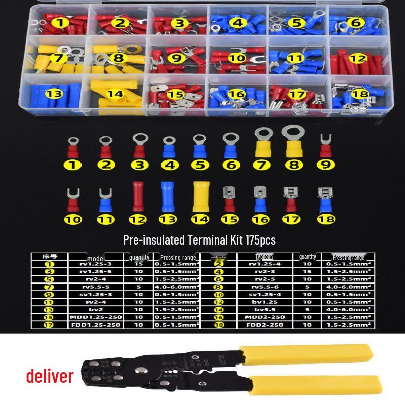 175-Piece Pre-Insulated Electrical Terminal & Crimping Tool Kit
175-Piece Pre-Insulated Electrical Terminal & Crimping Tool Kit