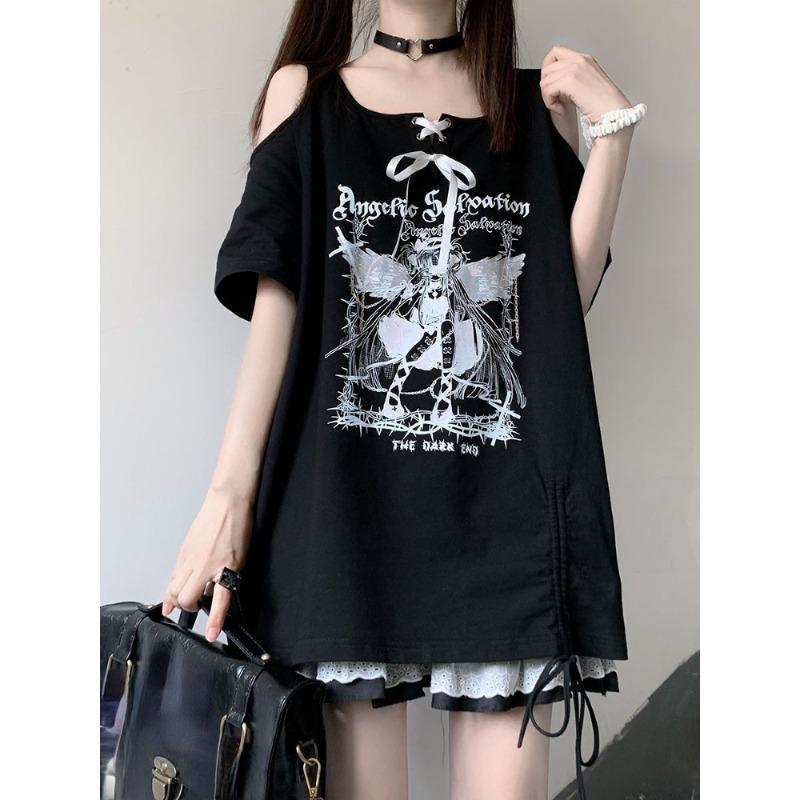 Белые футболки с открытыми плечами и круглым вырезом без бретелек с надписью «Angel», футболки с короткими рукавами и шнуровкой, женские свободные повседневные длинные футболки Y2k S чёрный
Белые футболки с открытыми плечами и круглым вырезом без бретелек с надписью «Angel», футболки с короткими рукавами и шнуровкой, женские свободные повседневные длинные футболки Y2k S чёрный
