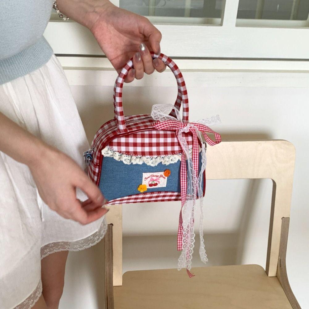 Lovely Lattice Bowling Bag Leisure Sweet Crossbody Bag Vintage Denim Plaid Handbag Students червоний
Lovely Lattice Bowling Bag Leisure Sweet Crossbody Bag Vintage Denim Plaid Handbag Students червоний