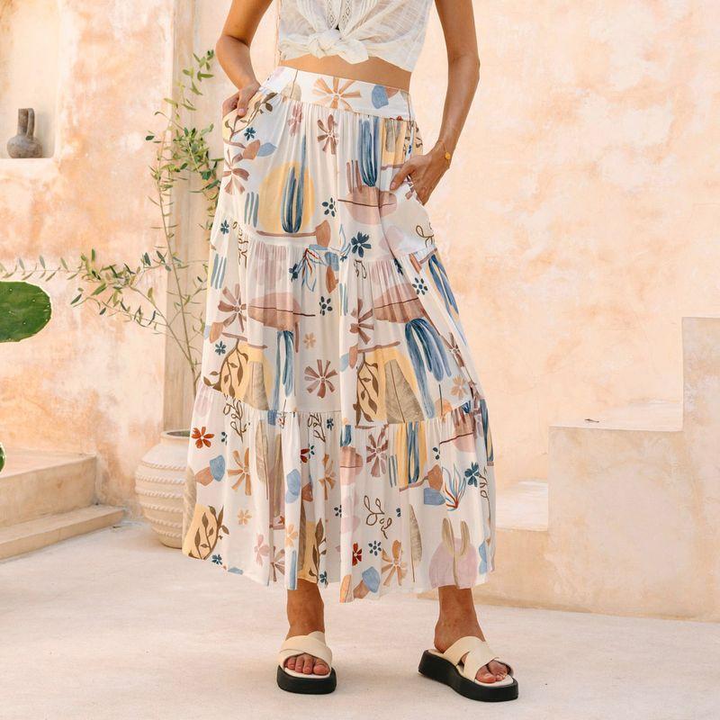 Printed Elastic Waist Loose Pleated Skirt Print Elastic Waist Pleated Skirt Women White L
Printed Elastic Waist Loose Pleated Skirt Print Elastic Waist Pleated Skirt Women White L