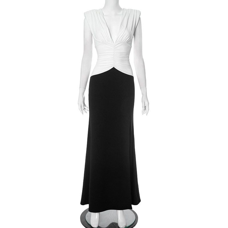 C25Ds018 European and American Foreign Trade New Summer Women s Clothing Pleated V-Neck Sleeveless Contrast Color Slit Long Dress for Women Black and White Contrast Color S
C25Ds018 European and American Foreign Trade New Summer Women s Clothing Pleated V-Neck Sleeveless Contrast Color Slit Long Dress for Women Black and White Contrast Color S