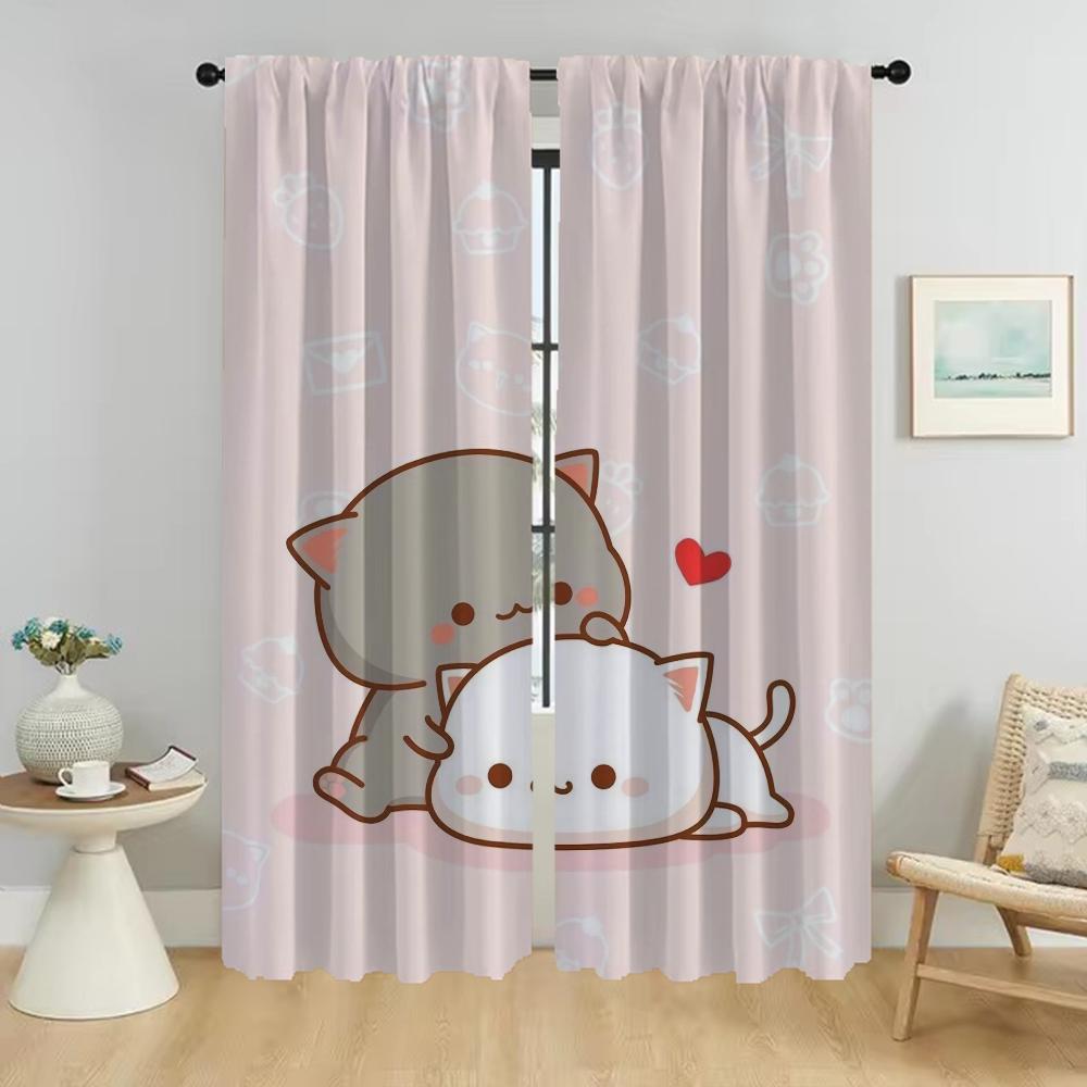 Персиковый Моти Кот Элегантные Шторы Для Комнаты 2 Части Окна Шторы Для Комнаты 2 Панели Домашний Интерьер Шторы Разделитель Гостиная Кухня W50xH70cmx2pcs