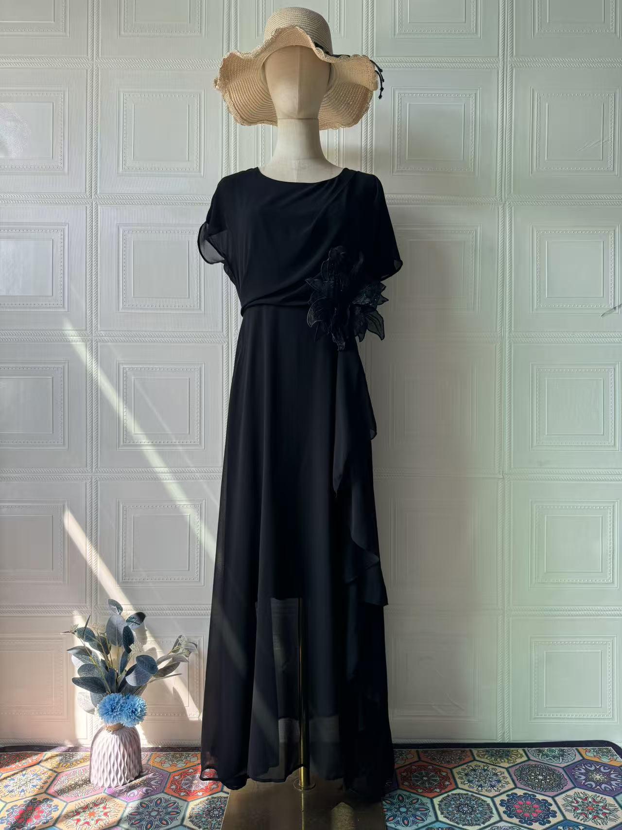 European & American 2025 Spring Elegant Luxurious Short Sleeve Waist-cinching Long Dress Double Extra Large чорний
European & American 2025 Spring Elegant Luxurious Short Sleeve Waist-cinching Long Dress Double Extra Large чорний