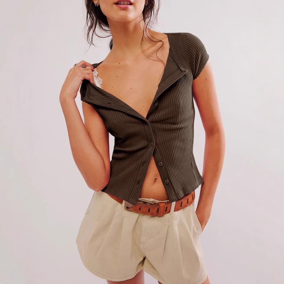 Summer New Sexy Hot Girl Button Short Sleeve Top Fashion Solid Color Women s T-shirt XL темно-коричневого кольору
Summer New Sexy Hot Girl Button Short Sleeve Top Fashion Solid Color Women s T-shirt XL темно-коричневого кольору