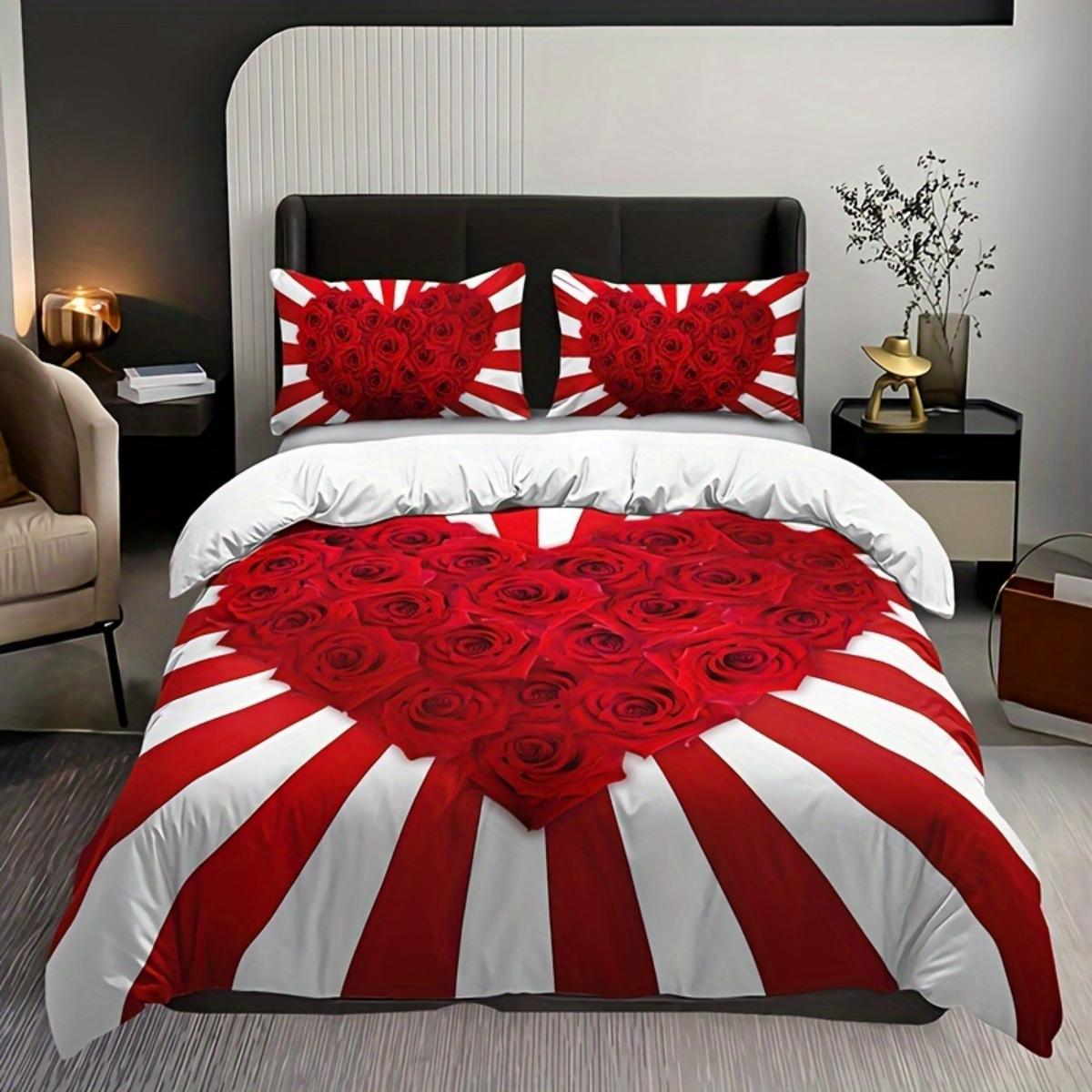 Red Rose Heart Stripe Bedding Set Romantic 3D Print Duvet Cover Pillowcase Breathable Wrinkle-Free For Valentine Bedroom Decor AU Double(180x210cm)
Red Rose Heart Stripe Bedding Set Romantic 3D Print Duvet Cover Pillowcase Breathable Wrinkle-Free For Valentine Bedroom Decor AU Double(180x210cm)