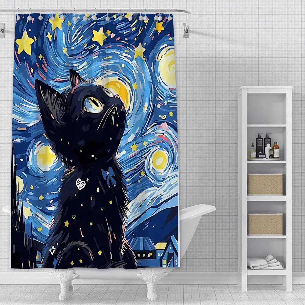 Shower Starry Sky Cat Curtain Waterproof Polyester Fabric Paint Colorful Bath Curtains Home Bathroom Decor Curtain W60H190(CM)-1 Pcs
Shower Starry Sky Cat Curtain Waterproof Polyester Fabric Paint Colorful Bath Curtains Home Bathroom Decor Curtain W60H190(CM)-1 Pcs