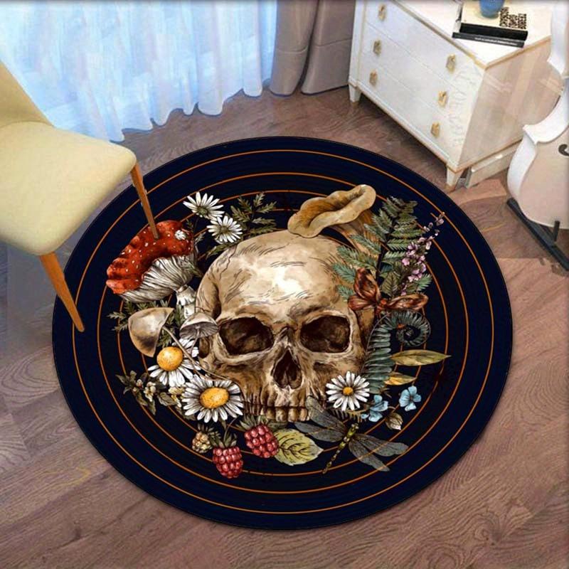 Skull Nature Round Rug Crystal Velvet Botanical Design Black Background Floor Mat Gothic Floral Pattern HomeDecor ArtisticCarpet 120cm
Skull Nature Round Rug Crystal Velvet Botanical Design Black Background Floor Mat Gothic Floral Pattern HomeDecor ArtisticCarpet 120cm